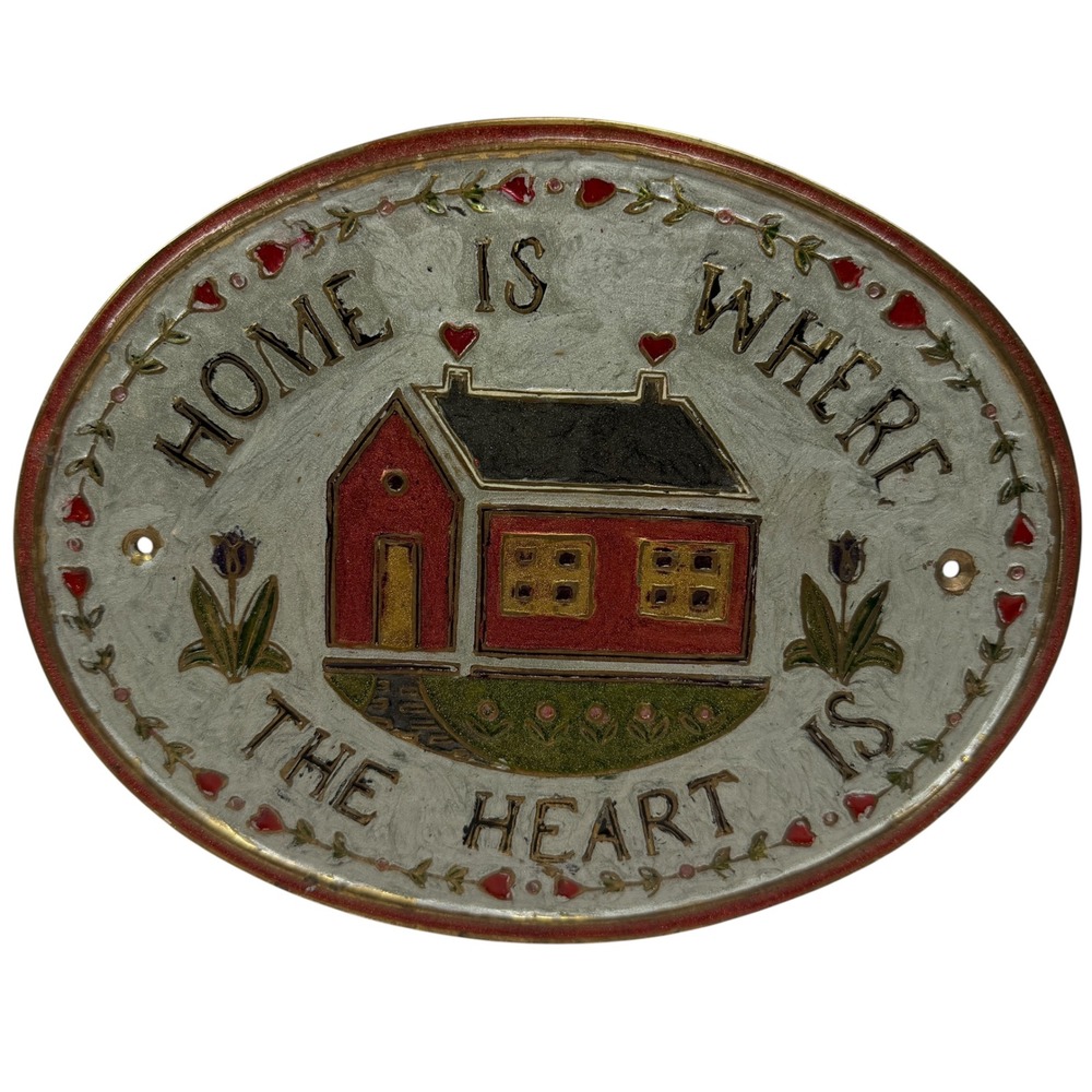 Brass Exchange Vintage Enamel Solid Brass Wall Plaque Home Is Where The Heart Is